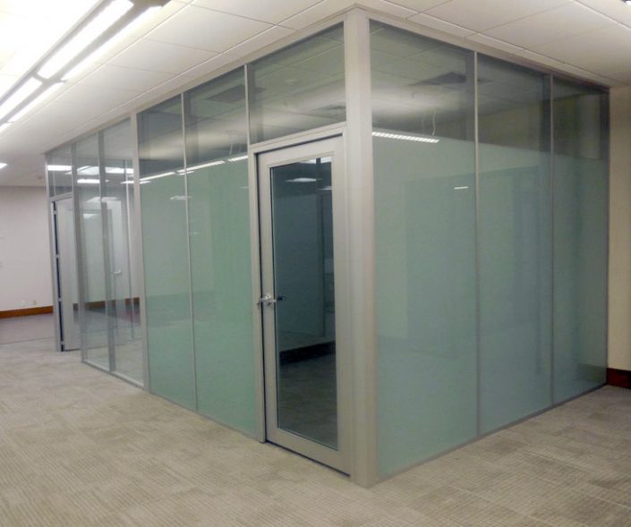 nxtwallflexseriesfrostedglassofficeswithaluminumframedglassdoorsandcleartempered